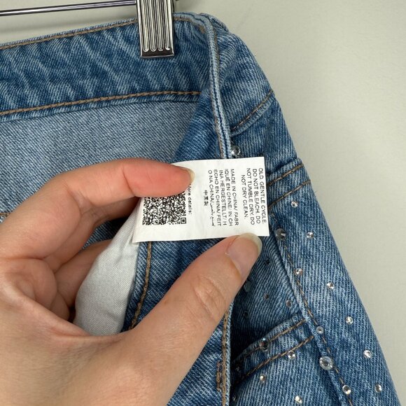 Rhinestone Straight Leg Mom Jeans High Rise - Picture 8 of 9